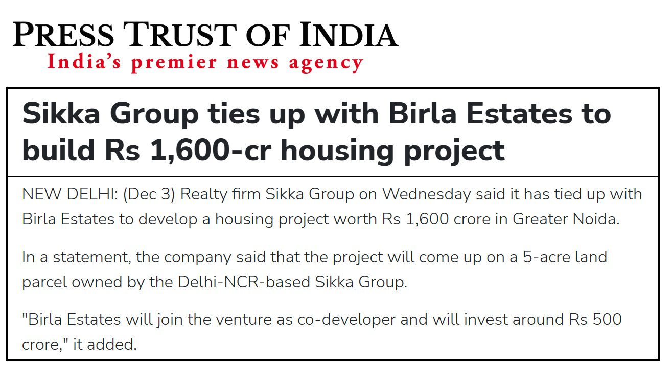Birla Estate ties up with Sikka Group 2